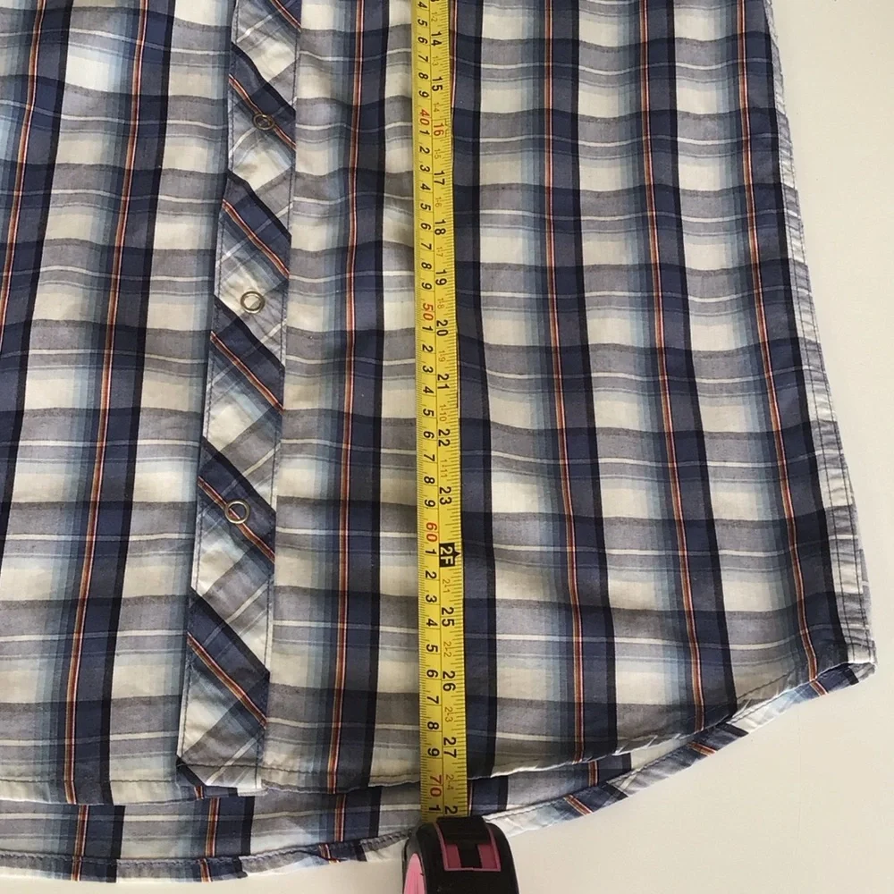 Y2K vintage western style skater vibe short sleeve snap button front Plaid Shirt
